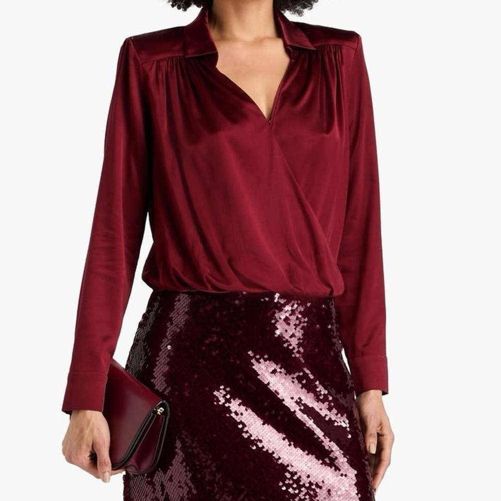 Veronica Beard Rozik Wrap Effect Wrap Effect Stretch Silk Surplice Top Size 2
